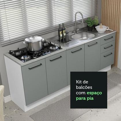 Imagem de Kit Com 2 Balcões De Cozinha 3 Gavetas 4 Portas Branco Cinza
