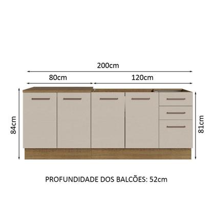 Imagem de Kit com 2 Balcões de Cozinha 3 Gavetas 4 Portas (Sem Tampo e Pia) Agata Madesa