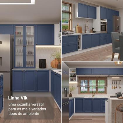 Imagem de Kit Com 2 Balcões De Cozinha 3 Gavetas 4 Portas (sem Tampo E Pia) Branco/azul Vik Madesa 01 Branco/azul