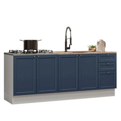 Imagem de Kit Com 2 Balcões De Cozinha 3 Gavetas 4 Portas (sem Tampo E Pia) Branco/azul Vik Madesa 01 Branco/azul