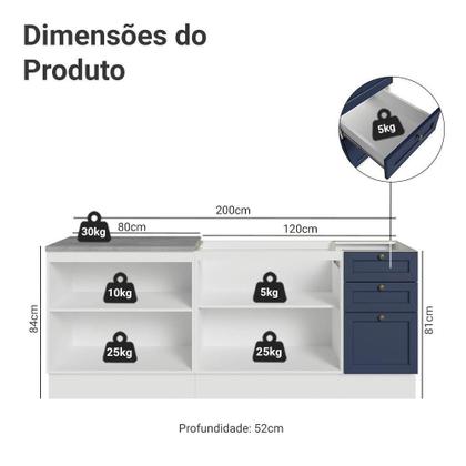 Imagem de Kit Com 2 Balcões De Cozinha 3 Gavetas 4 Portas (sem Tampo E Pia) Branco/azul Vik Madesa 01 Branco/azul