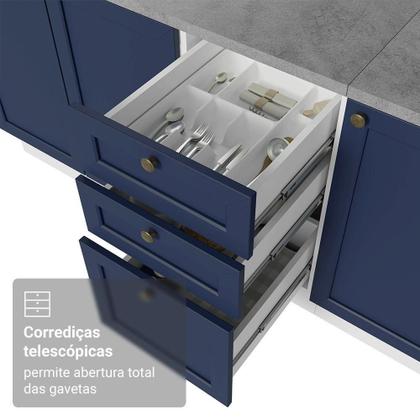 Imagem de Kit Com 2 Balcões De Cozinha 3 Gavetas 4 Portas (sem Tampo E Pia) Branco/azul Vik Madesa 01 Branco/azul