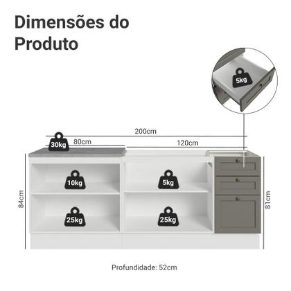 Imagem de Kit com 2 Balcões de Cozinha 3 Gavetas 4 Portas (Sem Tampo e Pia) Vik Madesa 01