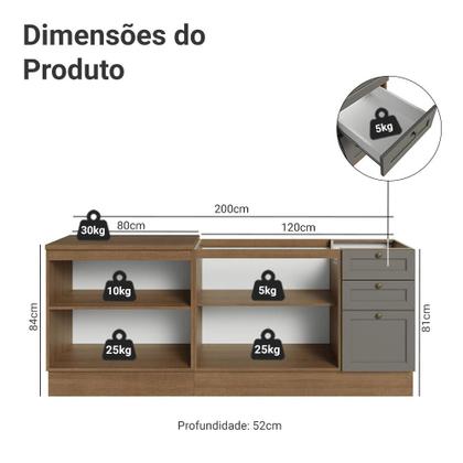 Imagem de Kit com 2 Balcões de Cozinha 3 Gavetas 4 Portas (Sem Tampo e Pia) Vik Madesa 01