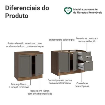 Imagem de Kit com 2 Balcões de Cozinha 3 Gavetas 4 Portas (Sem Tampo e Pia) Vik Madesa 01