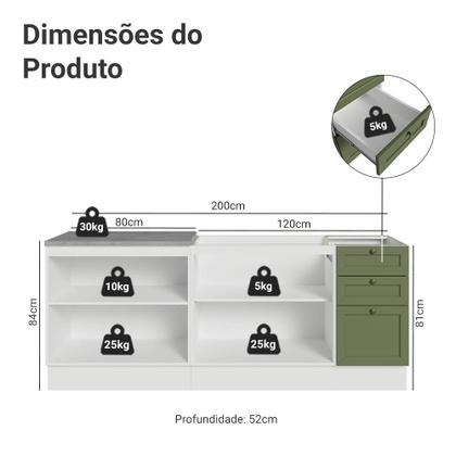 Imagem de Kit com 2 Balcões de Cozinha 3 Gavetas 4 Portas (Sem Tampo e Pia) Vik Madesa 01