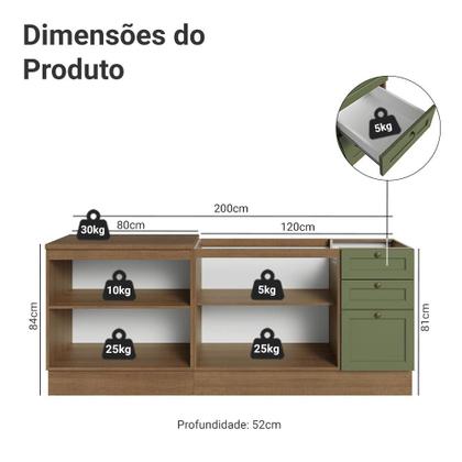 Imagem de Kit com 2 Balcões de Cozinha 3 Gavetas 4 Portas (Sem Tampo e Pia) Vik Madesa 01