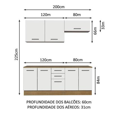 Imagem de Kit com 2 Balcões e 2 Armários Aéreos Multiuso 200cm Agata Madesa