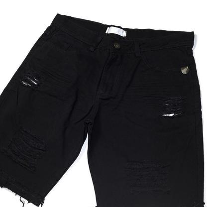 Imagem de Kit com 2 bermudas shorts jeans masculina slim rasgado preto/branco modelo ( destroyed )