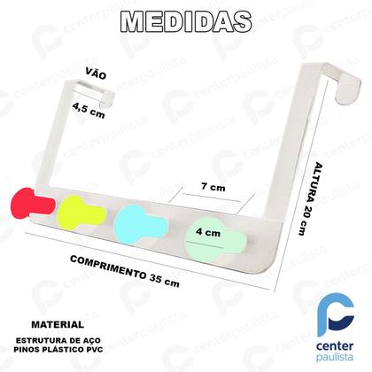 Imagem de Kit com 2 Cabide De Porta Cabideiro Mancebo 4 Pinos Roupas Toalhas Casacos Calças