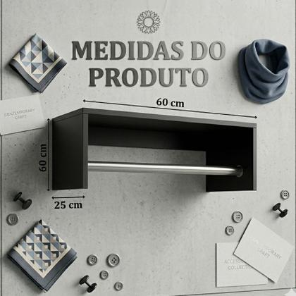 Imagem de Kit Com 2 Cabideiros Preto Arara Closet Quarto Com Prateleira Roupa Mdf Multiuso Moderno  ALBERGONI