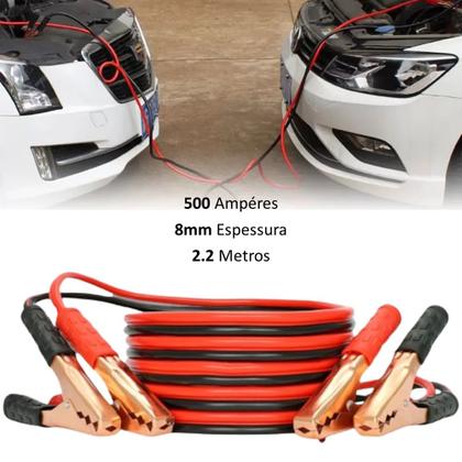 Imagem de Kit Com 2 Cabos Auxiliares De Partida Chupeta Transferência De Carga 500Amp Carro Caminhonete Moto