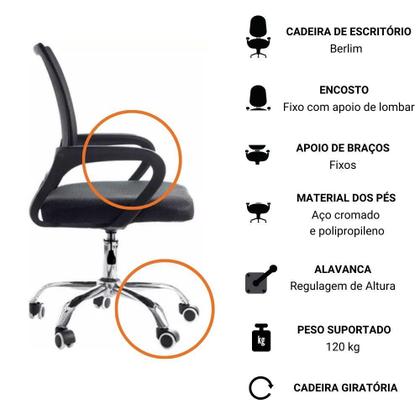 Kit Com 2 Cadeiras Para Escritório Giratórias Estofadas Base Cromada Com Rodízios Berlim Elomio Preta Imagem de Kit Com 2 Cadeiras Para Escritório Giratórias Estofadas Base Cromada Com Rodízios Berlim Elomio Preta