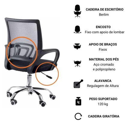 Kit Com 2 Cadeiras Para Escritório Giratórias Estofadas Base Cromada Com Rodízios Berlim Elomio Preta Imagem de Kit Com 2 Cadeiras Para Escritório Giratórias Estofadas Base Cromada Com Rodízios Berlim Elomio Preta