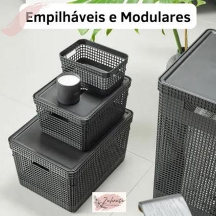 Imagem de Kit Com 2 Caixas Organizadoras Ou Grid 8 L E 20 L Com Tampa