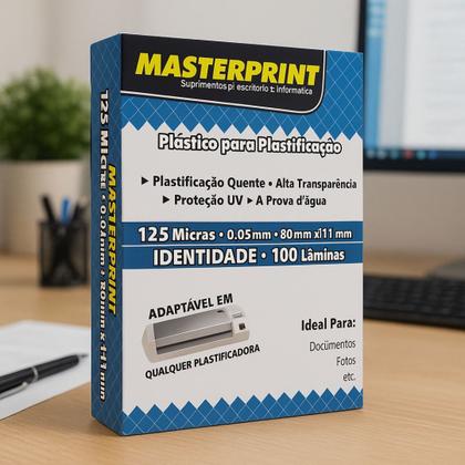 Imagem de Kit com 2 Caixas Plástico Plastificação Masterprint 125 Micras 80x111mm  100 Folhas Identidade Cartão Documentos