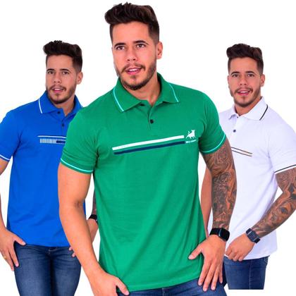 Imagem de Kit com 2 Camisas Polo Masculina Algodão Silkada Casual Básica ( Cores Variadas )