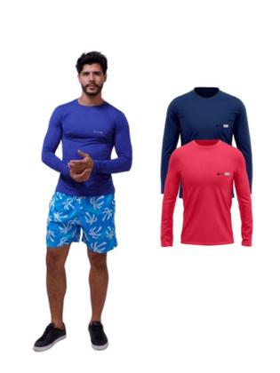 Imagem de Kit Com 2 Camisetas Manga Longa Com Proteção Uv Masculina