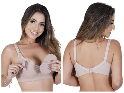 Imagem de Kit Com 2 Camisola De Amamentação Gestante + 3 Calcinhas Para Pós Parto + 2 Sutiãs Amamentação Com Protetor De Seio