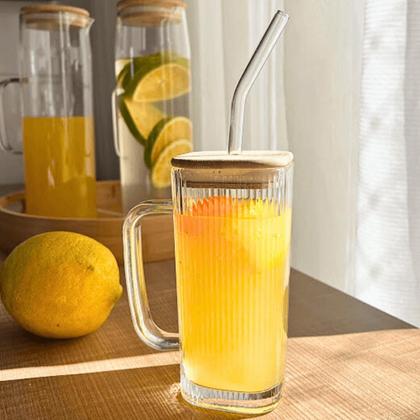 Imagem de Kit com 2 Canecas de Vidro Hauskraft com Tampa de Bambu e Canudo  Estilo, Sustentabilidade