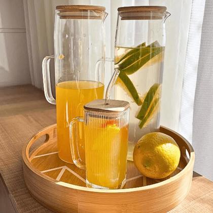 Imagem de Kit com 2 Canecas de Vidro Hauskraft com Tampa de Bambu e Canudo  Estilo, Sustentabilidade