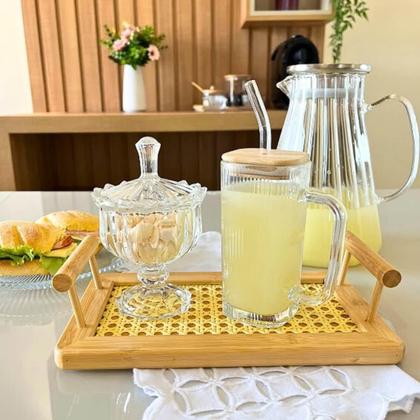Imagem de Kit com 2 Canecas de Vidro Hauskraft com Tampa de Bambu e Canudo  Estilo, Sustentabilidade