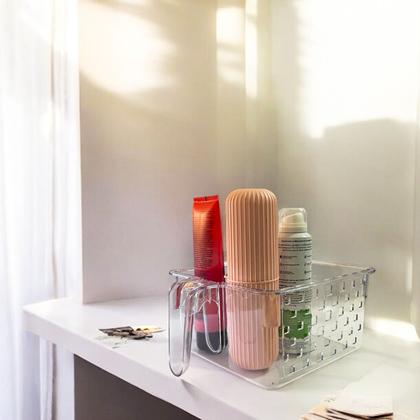 Imagem de Kit com 2 Cesto Organizador com alça Multiuso Armário Acrílico Transparente