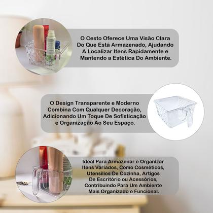 Imagem de Kit com 2 Cesto Organizador com alça Multiuso Armário Acrílico Transparente
