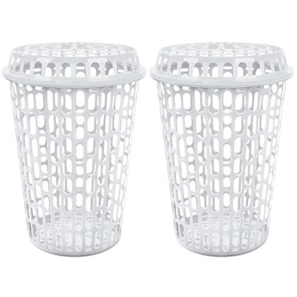 Imagem de Kit Com 2 Cestos Para Roupas Multiuso Telado Com Tampa 60l Preto Arqplast