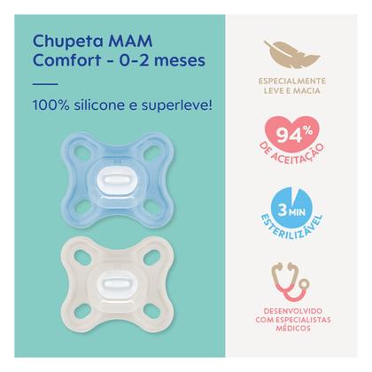 Imagem de Kit com 2 Chupetas Comfort MAM 0-2m Azul + Estojo