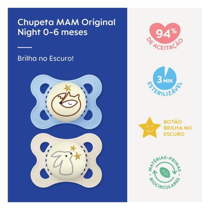 Imagem de Kit com 2 Chupetas Night Mam 0-6m Tam1 Azul CH22221