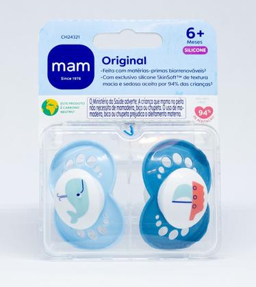 Imagem de Kit com 2 Chupetas Original MAM 6+m Menino Azul + Estojo