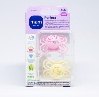 Imagem de Kit com 2 Chupetas Perfect MAM 0-6m Rosa + Estojo