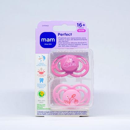 Imagem de Kit com 2 Chupetas Perfect MAM 16m+ Menina + Estojo CH70422