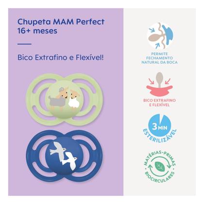 Imagem de Kit com 2 Chupetas Perfect MAM 16m+ Menino + Estojo CH70421
