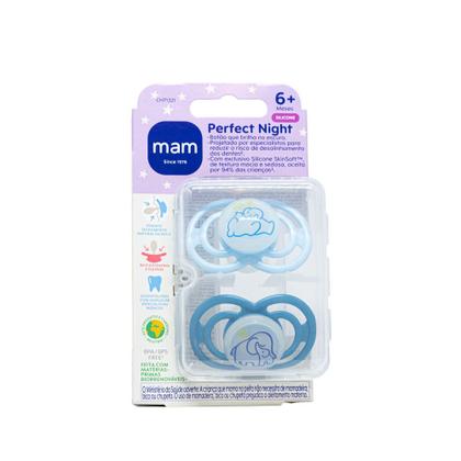 Imagem de Kit com 2 Chupetas Perfect Night MAM 6+ meses Azul + Estojo