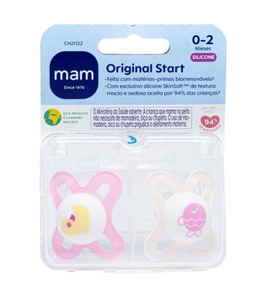 Imagem de Kit com 2 Chupetas Start MAM 0-2m Rosa + Estojo