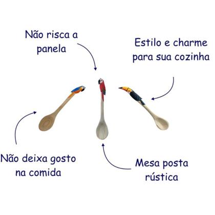 Imagem de Kit Com 2 Colheres De Pau Decorativa  Casa Cozinha Bar Restaurante