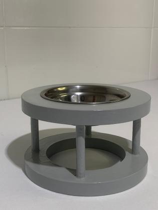 Imagem de Kit com 2 Comedouros individuais Suporte Elevado Cinza Tigela de Inox 250ml Madeira Pinus