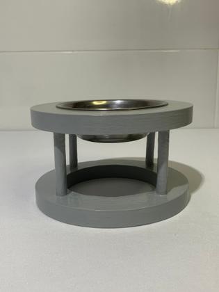 Imagem de Kit com 2 Comedouros individuais Suporte Elevado Cinza Tigela de Inox 250ml Madeira Pinus