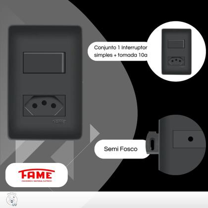 Imagem de Kit Com 2 Conjuntos Interruptor Simples + Tomada 10a E 2 Placas Furo