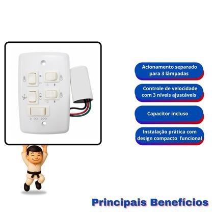 Imagem de Kit Com 2 - Controle Teto Trio 3 Lâmpadas 3 Velocidades 127V Com Capacitor