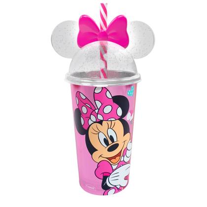 Imagem de Kit com 2 Copos da Minnie Rosa 500ml Com Canudo e Orelhas