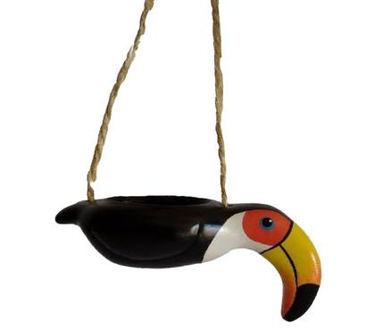 Imagem de Kit com 2 Enfeites Tucano Cachepô de Pendurar Cerâmica Vaso