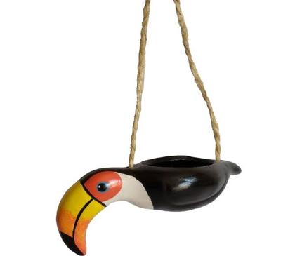 Imagem de Kit com 2 Enfeites Tucano Cachepô de Pendurar Cerâmica Vaso