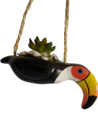 Imagem de Kit com 2 Enfeites Tucano Cachepô de Pendurar Cerâmica Vaso