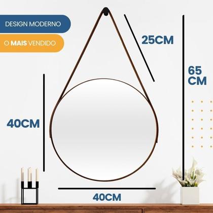 Imagem de Kit com 2 Espelho Decorativo Adnet Redondo 40cm com Alça e Suporte para Quarto Sala Banheiro