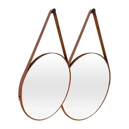 Imagem de Kit com 2 Espelho Decorativo Adnet Redondo 40cm com Alça e Suporte para Quarto Sala Banheiro