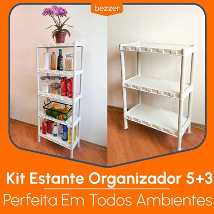 Imagem de Kit Com 2 Estantes Modular Organizador Colorida 5 + 3 Andares Multiuso Quarto Sapateira Ferramenta