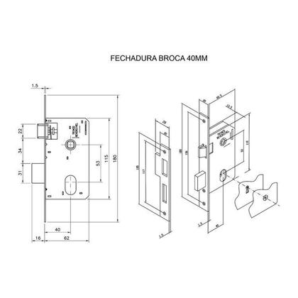 Imagem de Kit com 2 Fechaduras Interna Roseta 40mm Mgm Módena Cromado